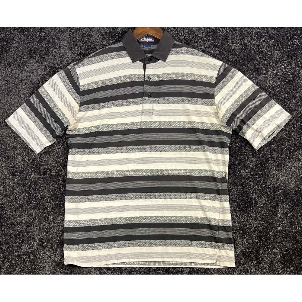 Vintage Ben Hogan Men's Striped Short Sleeve Polo Shirt Black White Gray Size L